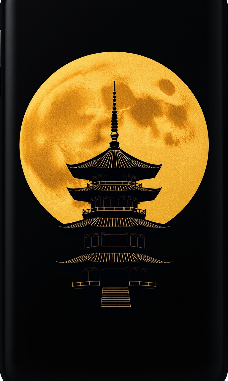 Moon Pagoda · Gold Lacquer — Midnight Chinoiserie tough phone case